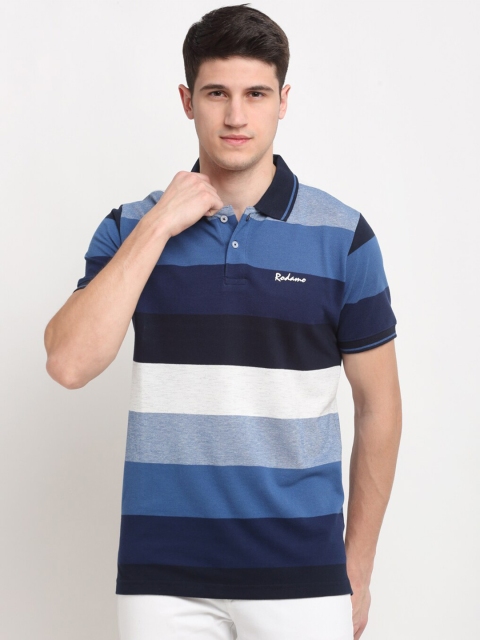 

Rodamo Men Blue & White Striped Polo Collar T-shirt