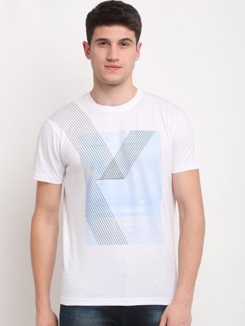 

Rodamo Men White & Blue Printed Round Neck T-shirt