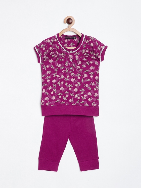 

Nins Moda Girls Pink & Green Printed Night suit