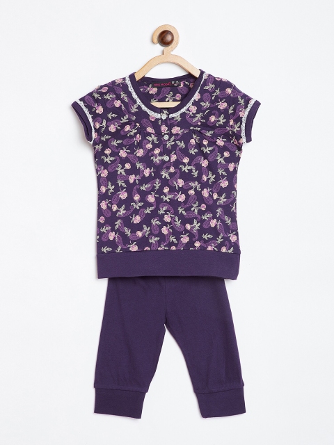 

Nins Moda Girls Purple Printed Night suit