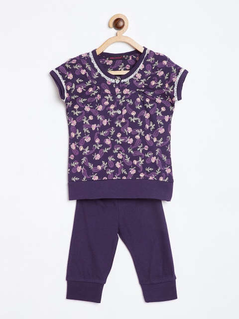 

Nins Moda Girls Purple Printed Night suit
