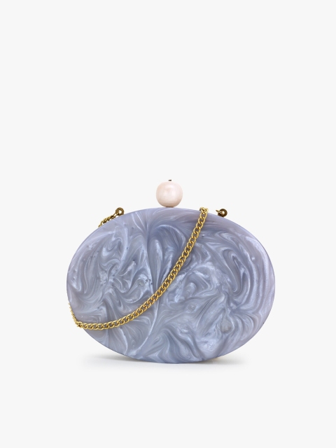 

Anekaant Grey & White Printed Wood & Resin Marble Box Clutch