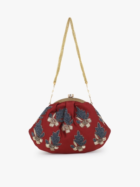 

Anekaant Maroon & Grey Embellished Clutch