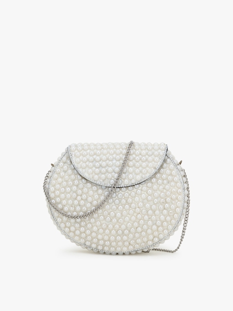 

Anekaant White & Silver-Toned Embellished Clutch
