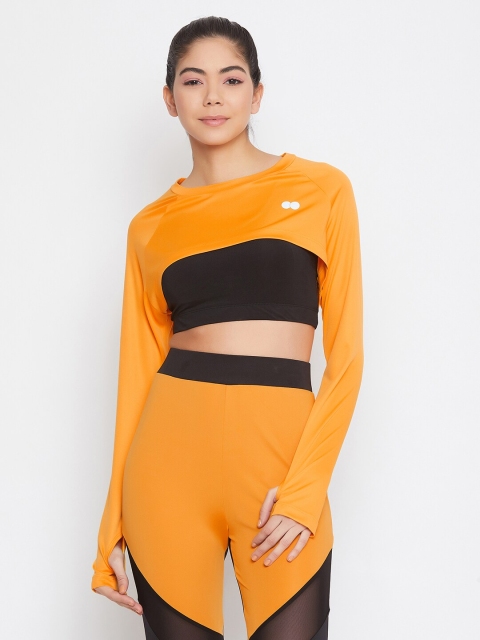 

Clovia Women Mustard Solid Round Neck Crop T-shirt