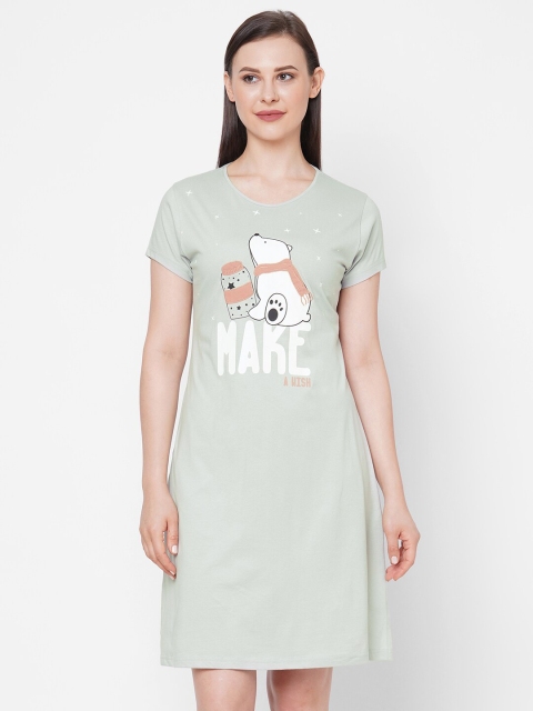 

Sweet Dreams Green & White Printed Nightdress