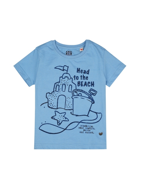 

Ed-a-Mamma Boys Blue Printed Round Neck Sustainable T-shirt