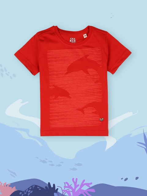 

Ed-a-Mamma Boys Red Printed V-Neck Sustainable T-shirt
