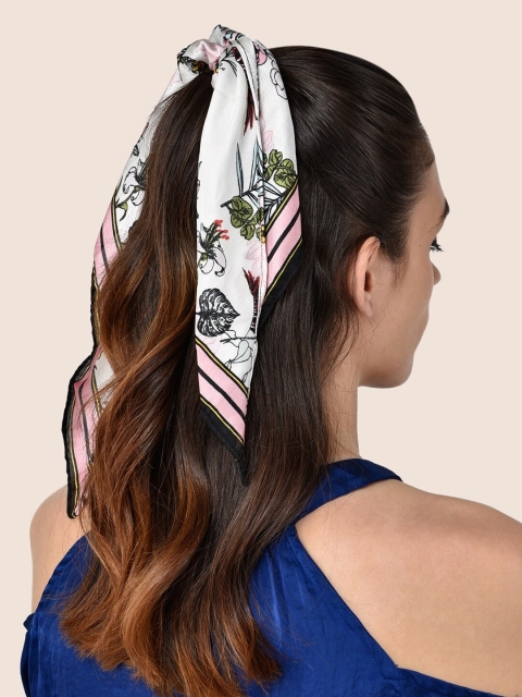 

ToniQ White & Pink Monet Floral Printed Satin Ponytail Holders