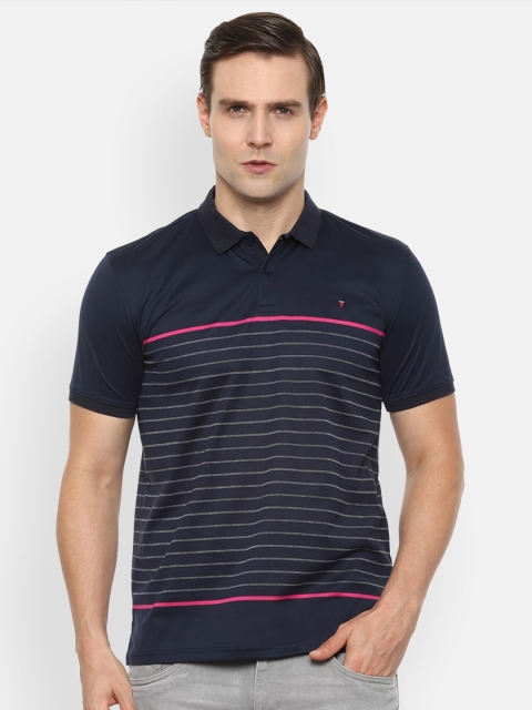 

Louis Philippe Sport Men Navy Blue Striped Polo Collar T-shirt