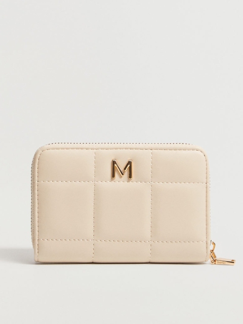 

MANGO Women Light Beige Quilted Zip Around Wallet