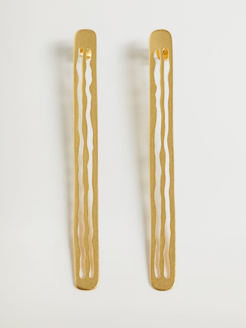 

MANGO Gold-Toned Geometric Drop Earrings with Metallic Finish