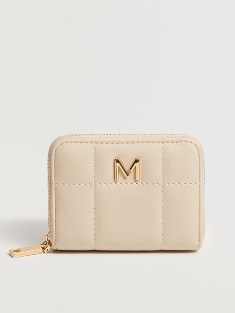

MANGO Women Off White Quilted Zip Around Wallet