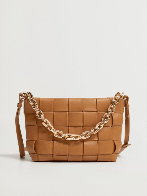 

MANGO Brown Basketweave Handheld Bag