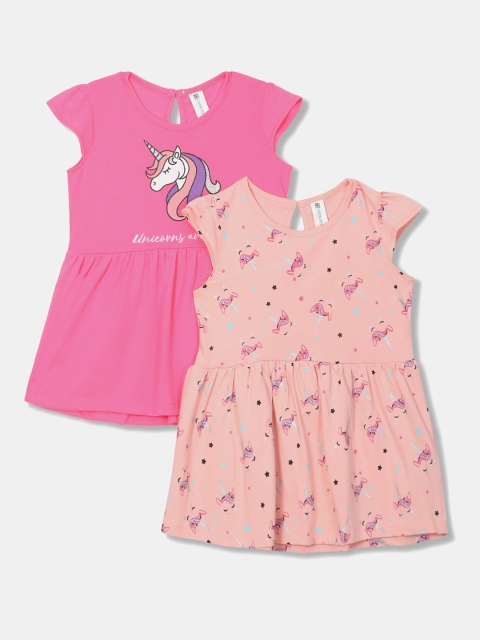 

Cherokee Girls's Pink & Peach-Coloured Pack of 2 Printed Tunic