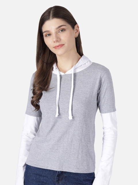 

The Dry State Women Grey Colourblocked Hood T-shirt