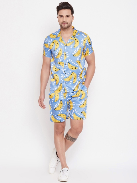 

FUGAZEE Men Multicoloured Banana Printed Cuban Shirt with Shorts, Multi