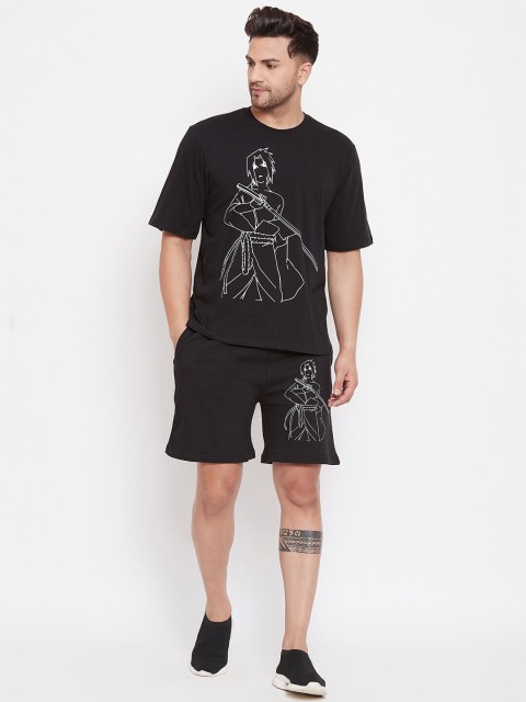 

FUGAZEE Men Black & White Printed Oversized T-shirt with Shorts