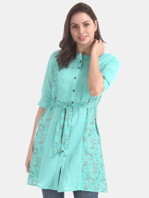 

Bronz Women Sea Green & Gold-Toned Printed Tunic