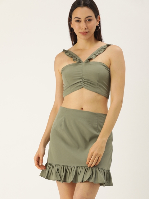 

SECRETS BY ZEROKAATA Olive Green Co-ordinate Dress