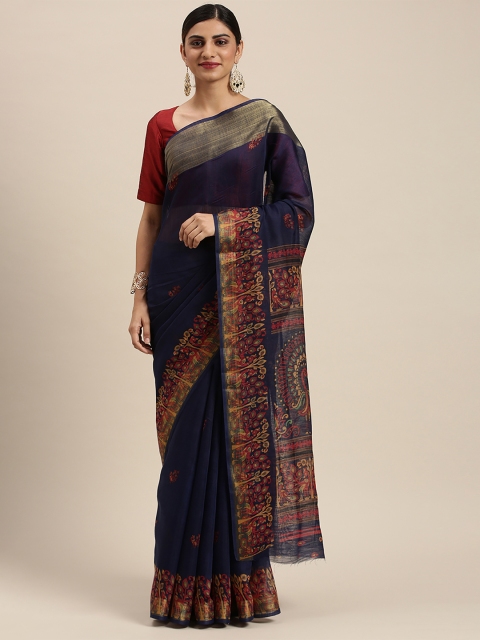 

Soch Navy Blue Ethnic Motifs Pure Cotton Banarasi Saree