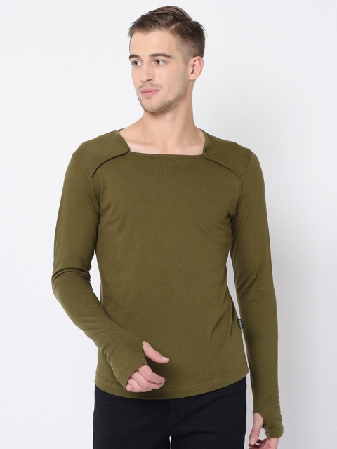 

Rigo Men Olive Green Solid Square Neck T-shirt