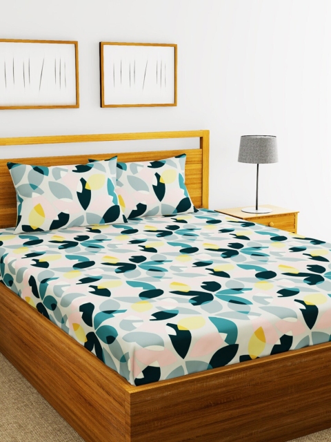 

BIANCA White & Green Abstract 152 TC Polyester 1 King Bedsheet with 2 Pillow Covers