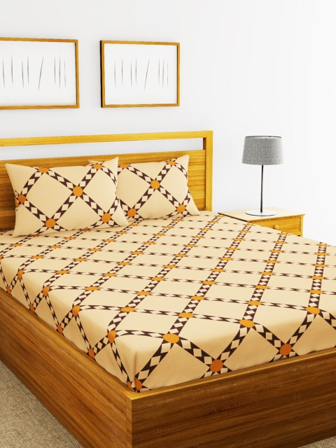 

BIANCA Beige & Brown Geometric 152 TC Polyester 1 King Bedsheet with 2 Pillow Covers
