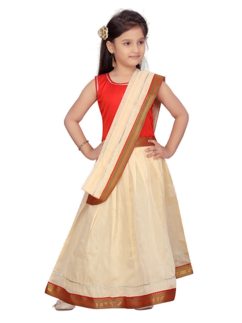 

Aarika Girls Red & Cream-Coloured Solid Ready to Wear Lehenga & Blouse with Dupatta