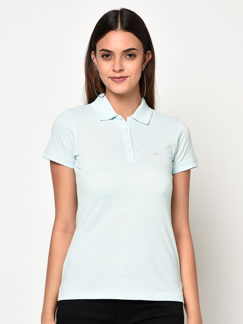 

METTLE Women Blue Solid Polo Collar T-shirt