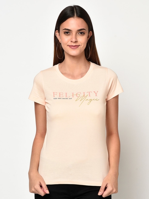 

METTLE Women Cream-Coloured Printed Detail Round Neck T-shirt