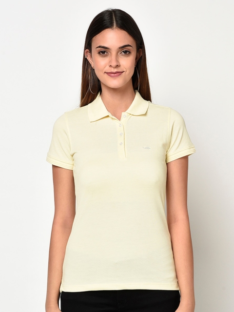 

METTLE Women Yellow Solid Polo Collar T-shirt