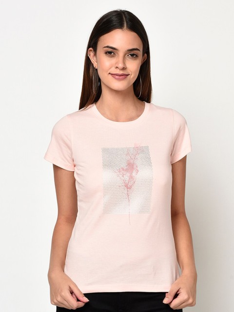 

METTLE Women Pink Printed Round Neck T-shirt