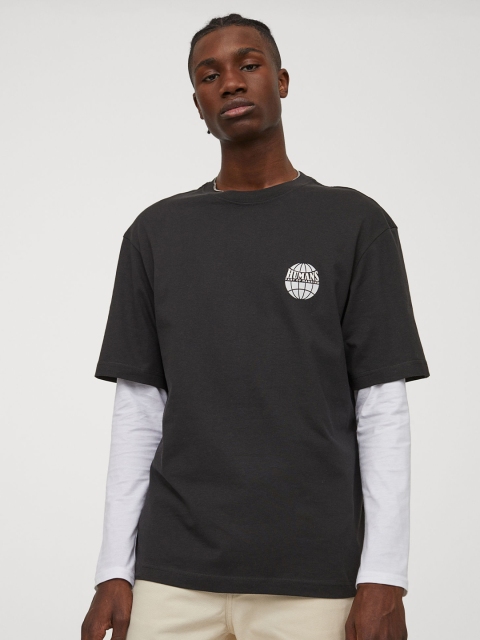 

H&M Men Black Relaxed Fit Cotton T-shirt