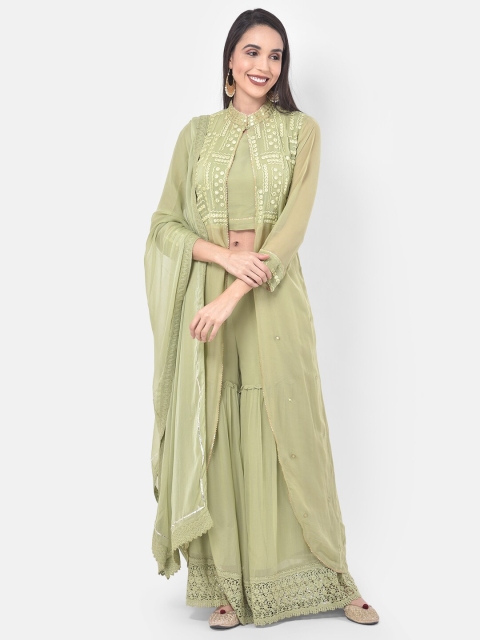 

Neerus Women Green Embellished Top with Palazzos and Dupatta