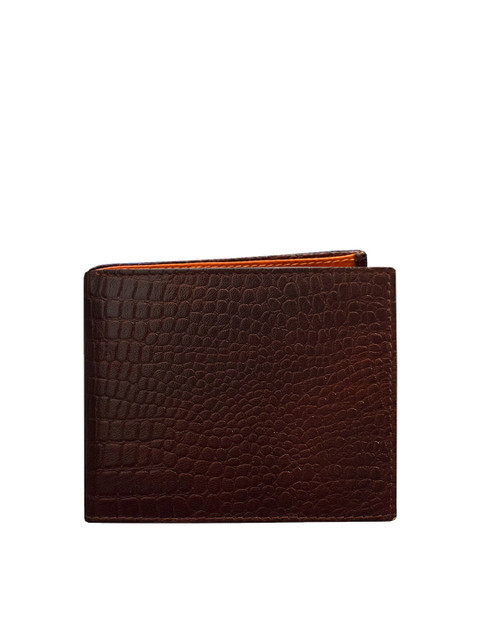 

DR. HENRY Men Brown & Orange Textured Leather Two Fold Wallet