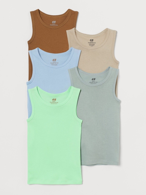 

H&M Boys 5-Pack Cotton Vest Tops, Turquoise blue