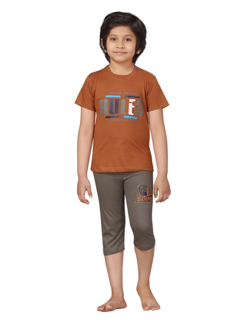 

LITTLE MAFIA BY Aarika Boys Mustard & Grey Printed Cotton Night Suit