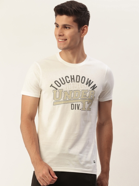 

United Colors of Benetton Men Off White & Grey Cotton Typography Printed T-shirt