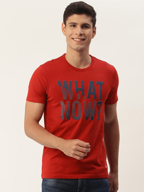 

United Colors of Benetton Men Maroon & Blue Cotton Typography Printed T-shirt