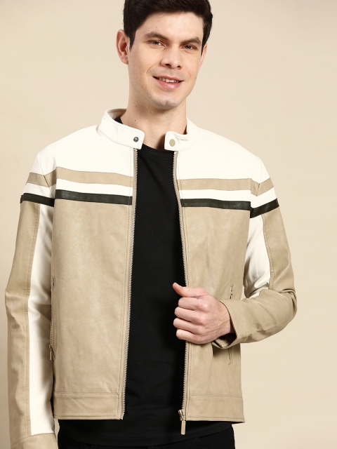 

United Colors of Benetton Men Khaki & White Colourblocked Tailored Jacket