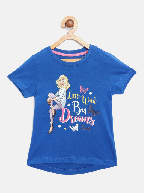 

Barbie Girls Blue Yellow Barbie Typography Print Pure Cotton T-shirt