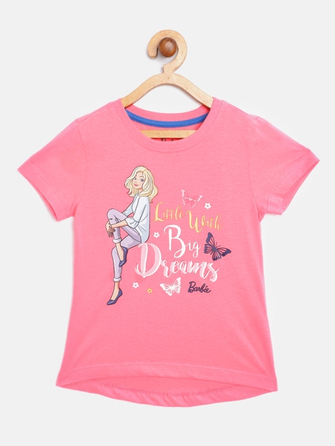

Barbie Girls Pink White Typography Barbie Print Pure Cotton T-shirt
