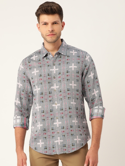 

United Colors of Benetton Men Grey Slim Fit Printed Cotton Casual Shirt