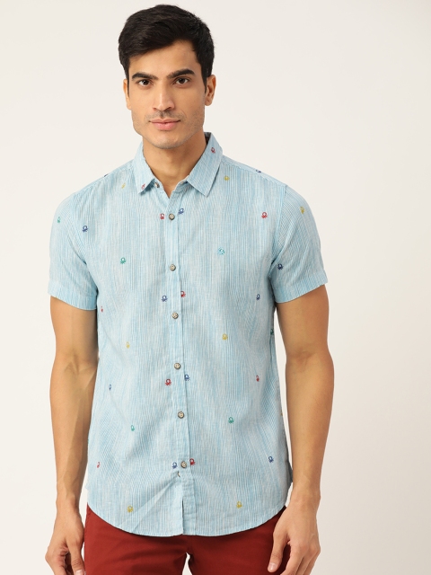 

United Colors of Benetton Men Blue Slim Fit Striped Casual Shirt