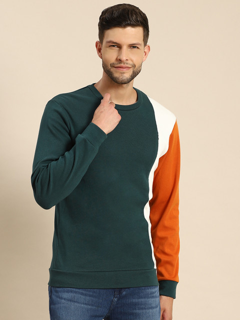 

United Colors of Benetton Men Green & White Colourblocked Sweatshirt