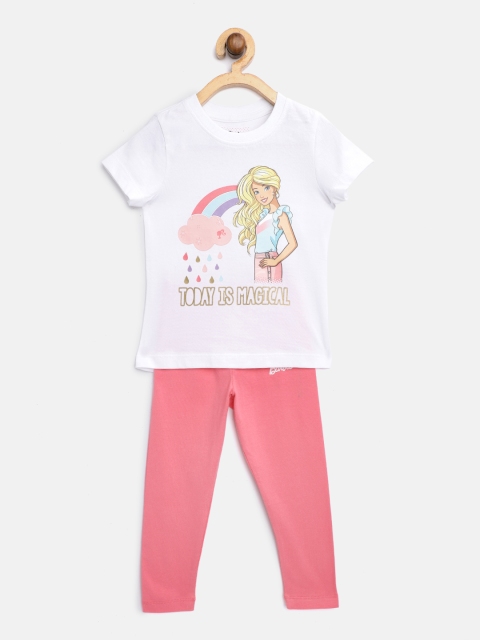 

Barbie Girls White & Pink Barbie Print T-shirt with Pyjamas