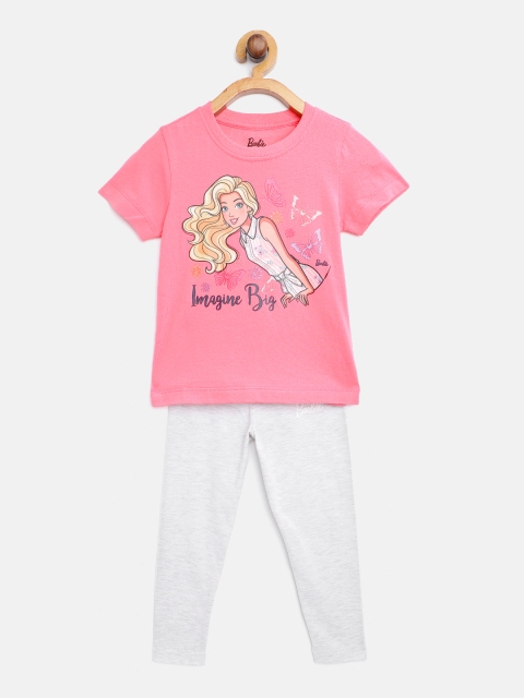 

Barbie Girls Pink & Grey Melange Barbie Print T-shirt with Pyjamas