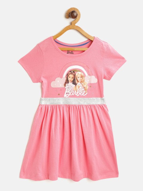 

Barbie Girls Pink Cotton Printed Fit & Flare Dress