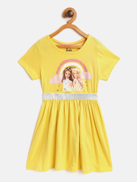 

Barbie Girls Yellow Cotton Printed Fit & Flare Dress